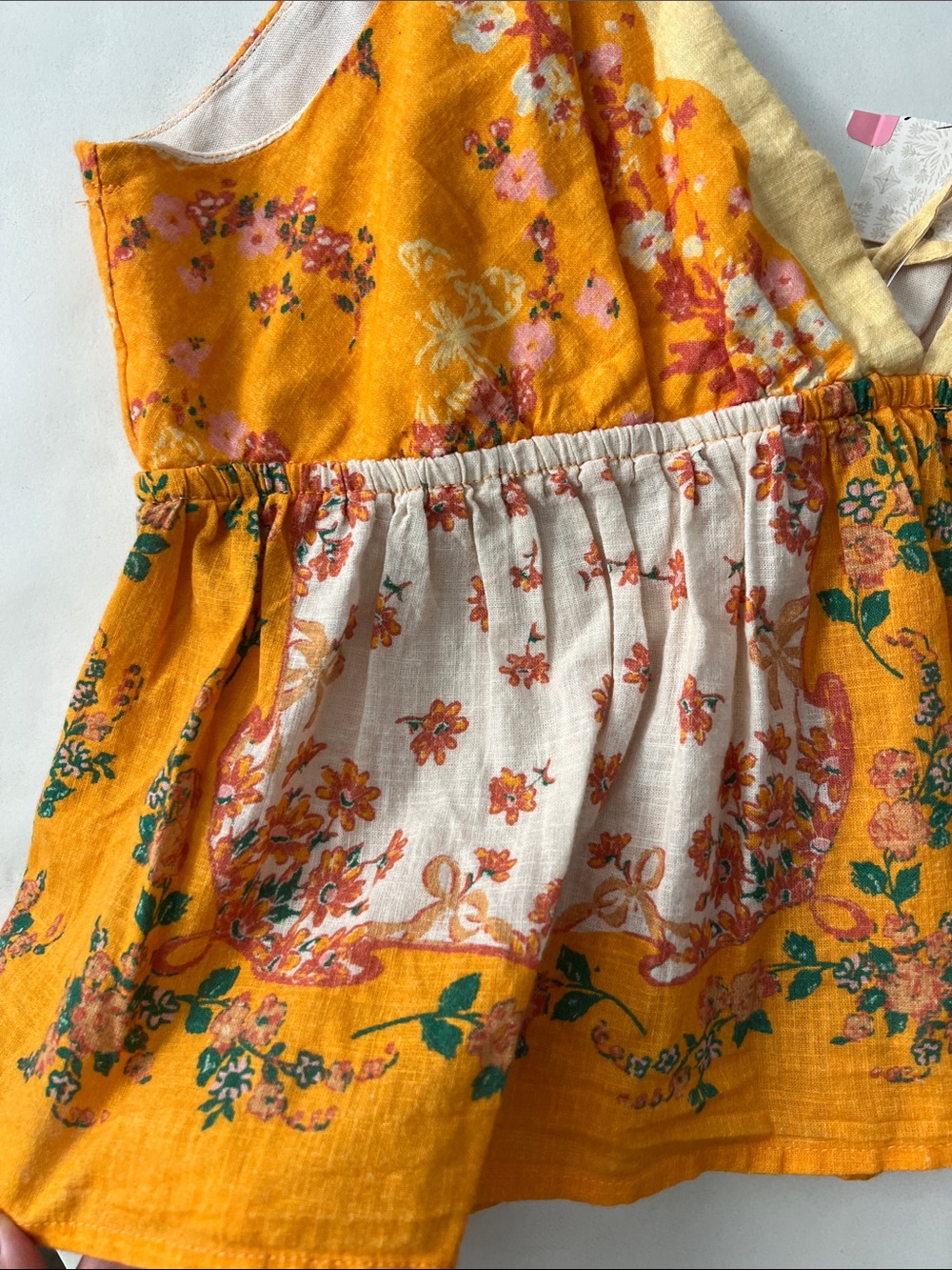 NWT Free People Double Date Floral Golden Yellow Babydoll Cami Tank Top M $78 - Picture 5 of 8